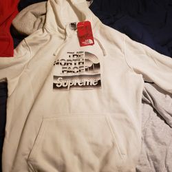 Supreme x northface metallic white hoodie