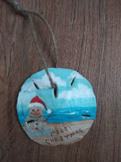 Handpainted snowman beach scene christmas ornament