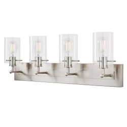New Hampton Bay Regan 29.13 in. 4-Light Brushed Nickel Bathroom Vanity Light with Clear Glass Shades