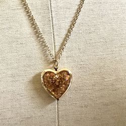 Gold Tone Glitter Heart Locket Necklace 