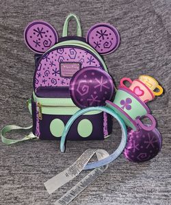 Disney Parks Loungefly Mad hatter Backpack ears Set