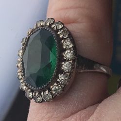 Martelli Sterling Ring 1920's Art Deco green Glass Antique Adjustable Ring