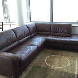 Natuzzi’s Italian Leather 2pc 111” by 89”  Designer Sectional Sofa with RAF Chaise