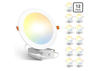 Amico 12 Pack 7 Inch LED Recessed Lighting, Canless Wafer Downlight, White | 5CC