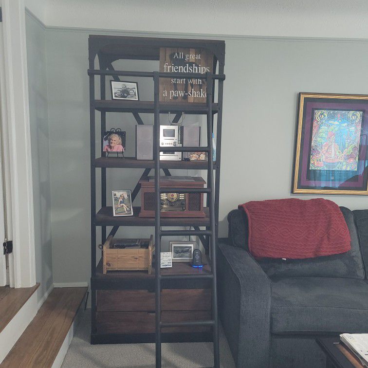 beautiful sturdy Arhaus Colton single library bookshelf with ladder 