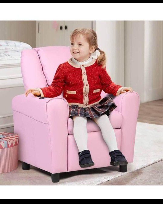 Lilola Home Marisa Faux Leather Kids Recliner Chair, Pink
