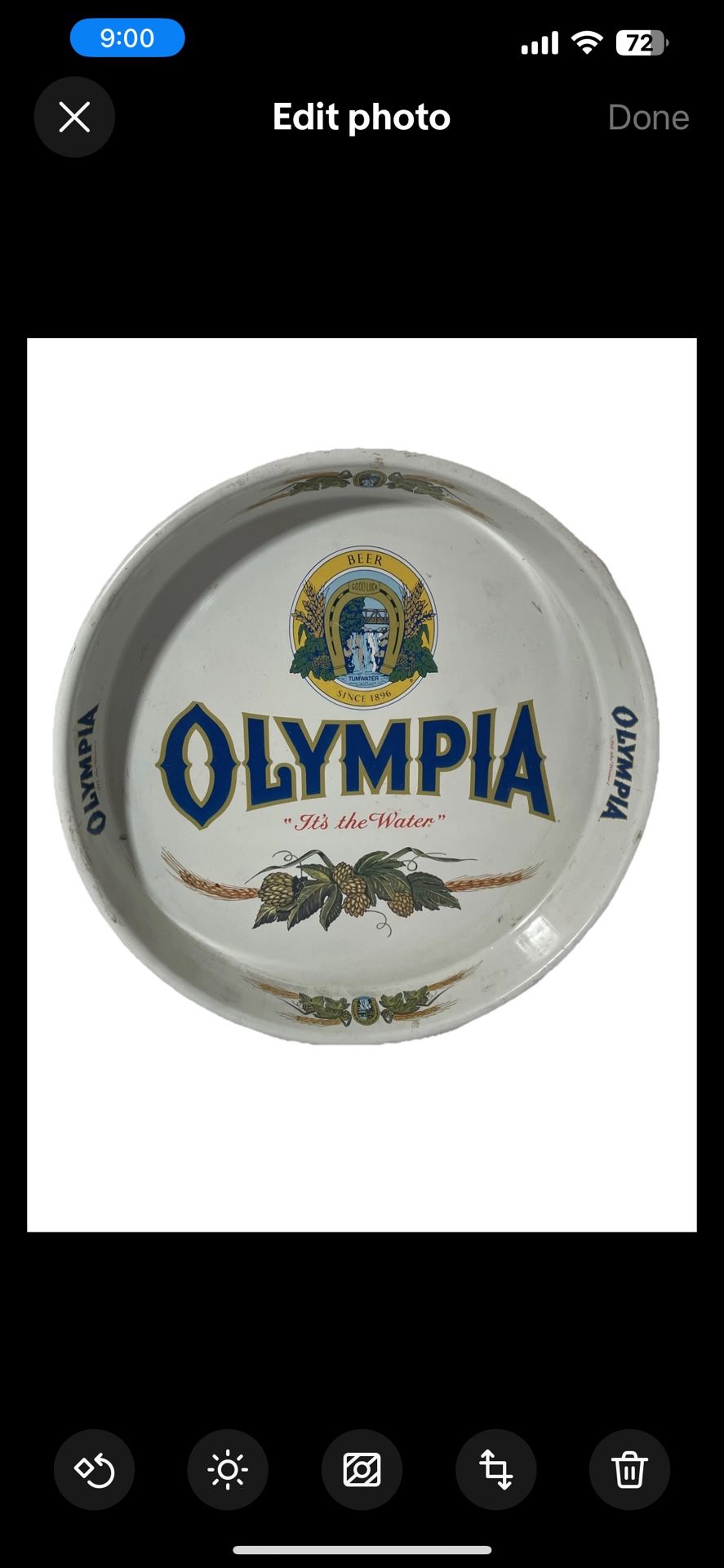 Vtg 1986 Olympia Brewing Company Beer Serving Tray Advertisement It's the Water