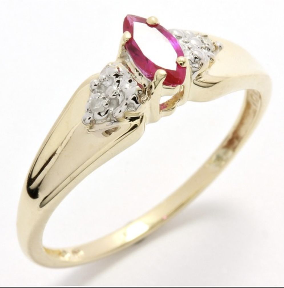 Solid 10k yellow gold Ruby & Diamond Ring