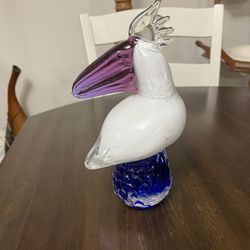 Vintage Murano Style Blown Art Glass Pelican Figurine Paperweight Book End Or Just Decor