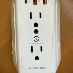 Allowork Multi Wall Outlet - 6 Outlets - Plus 2 USB A and 1 USB C