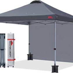 MASTERCANOPY 10x10 Pop Up Canopy Tent with 1 Sidewall, 1 Person Setup Instant Shelter, Outdoor Portable Beach Canopy, 1 Roller Bag, 4 Sand
