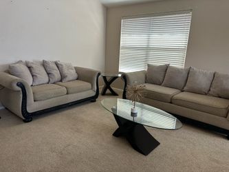 Living Room Set – Sofa, Loveseat & 2 Glass Tables (4 Pieces)
