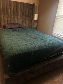 Upholstered Bed Frame with Tall Wingback Headboard