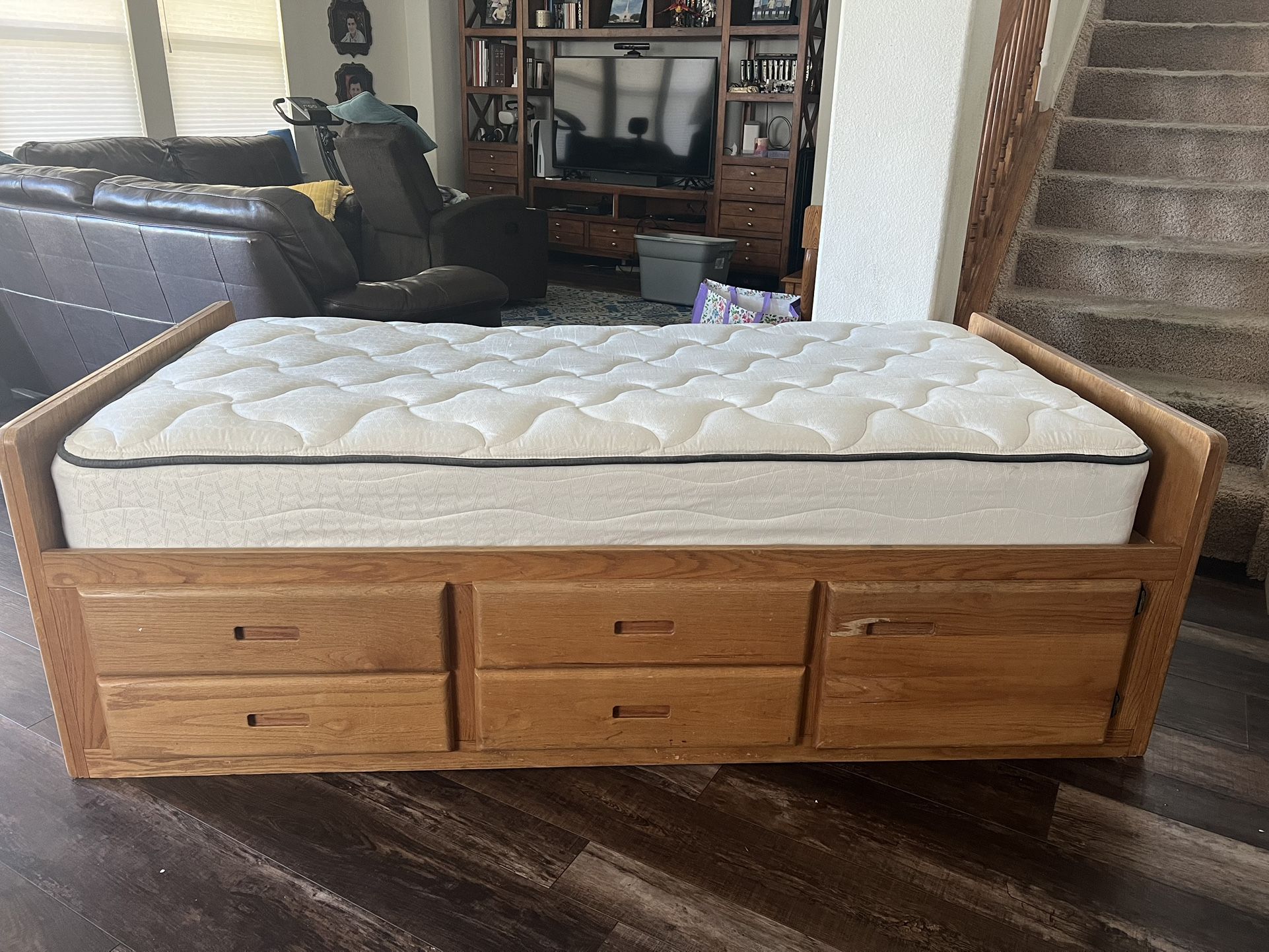 Wood Twin Sized Bed Frame with Sealy Mattress