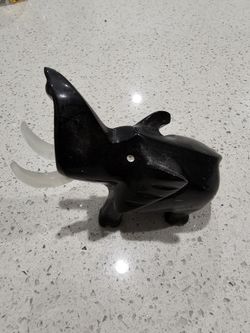 Black Onyx-like Marble Hand-carved Elephant
