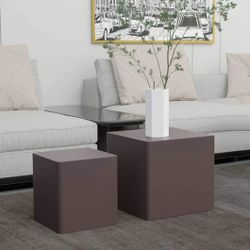 Small square nesting side table of 2, side table for living room, bedroom, and entryway(Dark Brown)