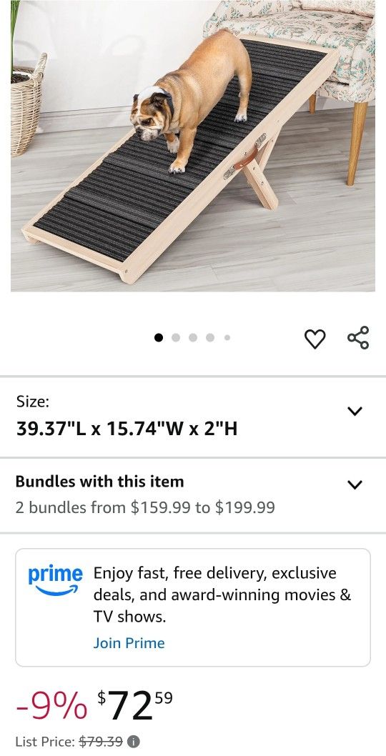 Dog Ramp for Couch, Wooden Pet Ramps 39.37" Long Adjustable 11"-20.47" Folding Puppy Ramps with High Traction Mat, Dog Stairs for Small & Medium Older