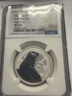 2023 Tuvalu American Bald Eagle Flag Privy NGC MS69
