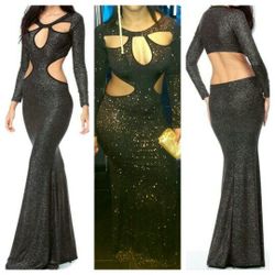 Black with gold shimmer cutout dress