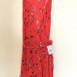 Olivaceous Red Floral Small Wrap Around Tie Waist Dress