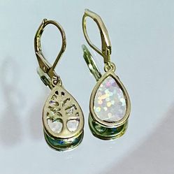 925 Sterling Silver Tree of Life Pendant Drop Dangle Hook Iridescent Earring