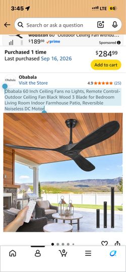 Obabala 60 Inch Ceiling Fans no Lights, Remote Control-Outdoor Ceiling Fan Black Wood 3 Blade for Bedroom Living Room Indoor Farmhouse Patio, Reversib