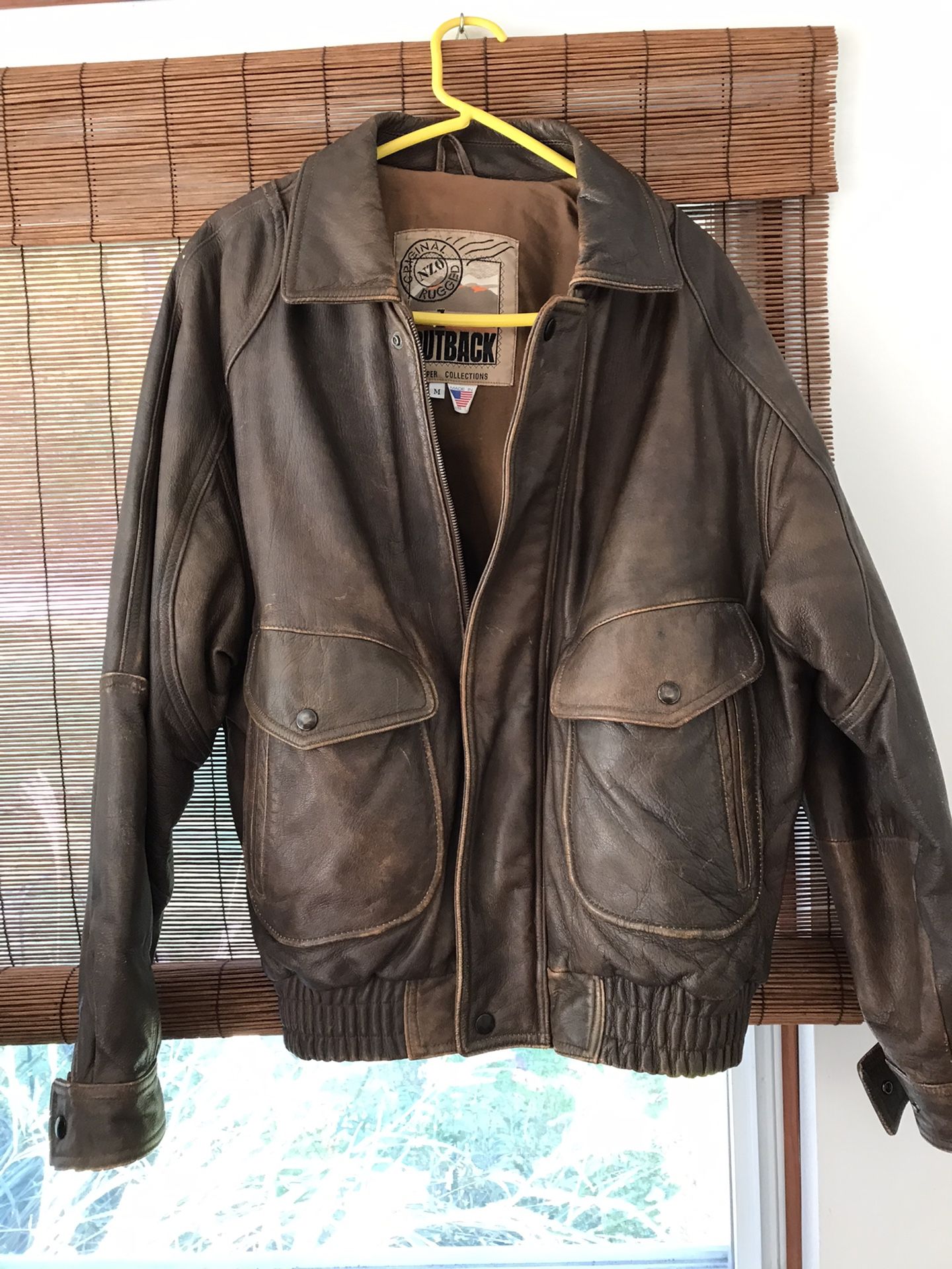 Men’s Leather Bomber Jacket New Zealand Outback Distressed Brown Leather
