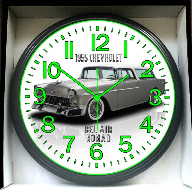 1955 Chevy Chevrolet NOMAD Lowrider Low Rider Bagged Glow in the Dark Wall Clock Garage Shop Wall Clock