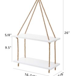 New! Hanging Shelves 2 Tier White Wood