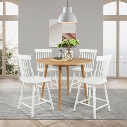 5-piece Round Counter Dining Set Light Ash and White  