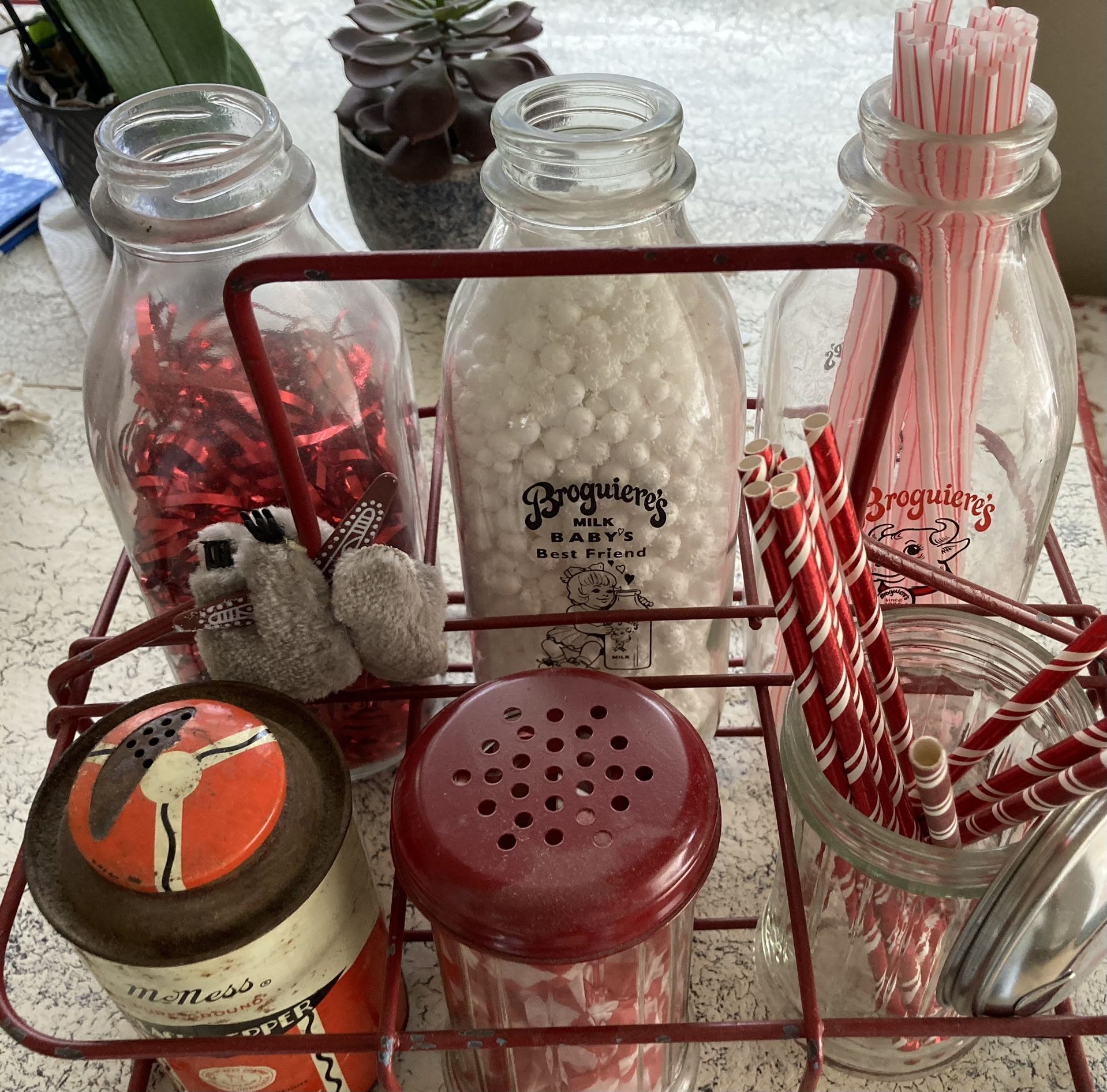 Antique Milk Bottle Holder With Bottles Included