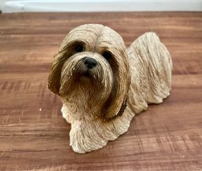 Owned by Zsa Zsa Gabor! Signed by Artist Vintage Sandicast Lhasa Apso Sculpture: Hand-Painted Dog Figurine