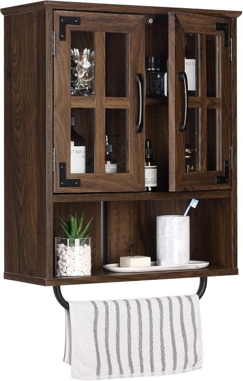 Farmhouse 3 Tier Rustic Wood Wall Cabinet, Dark Walnut
