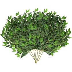 24pcs Italian Ruscus Greenery Stems, 27.6in Artificial Green Leaf Garland Vines Hanging Spray for Wedding Arch Bouquet Filler Table Centerpieces Home 