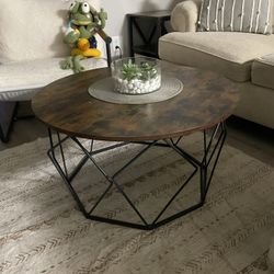 Round Coffee Table – Black Iron & Wood