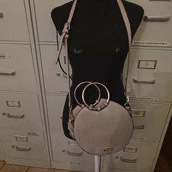 Round Crossbody Bag with Gold Ring Handles