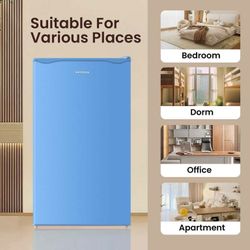  3.2 Cu.ft Mini Fridge with Freezer - Small Refrigerator for Bedroom Dorm Office, Compact Single Door, Adjustable 5-Temp & Quiet, Blue