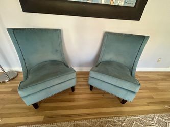 Set of 2 Blue Velvet Accent Chairs with Nailhead Trim