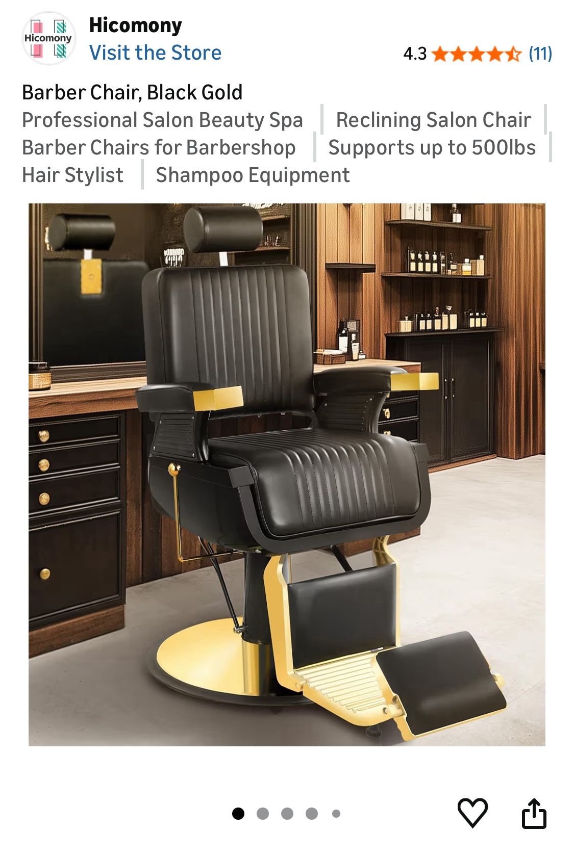 Barber Chair Black and Gold 