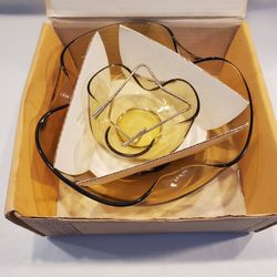 Anchor Hocking Accent Modern Honey Gold Chip and Dip Bowl, with Original Box