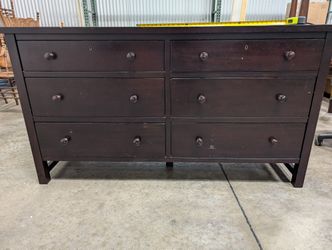 Dark Brown Six-Drawer Dresser with Knob Pulls