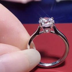 18K White Gold Ring 2.0 Ct Zirconia Diamond Wedding Band  Tibetan Silver 925
