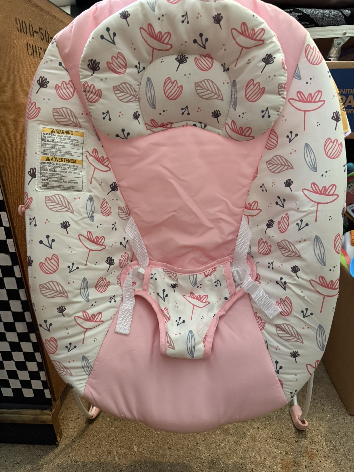 Pink Baby Girl Bouncer Chair Noise Making Vibrating