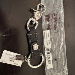 Coach Trigger Snap Key Ring 92354 Black Leather Silver Tone