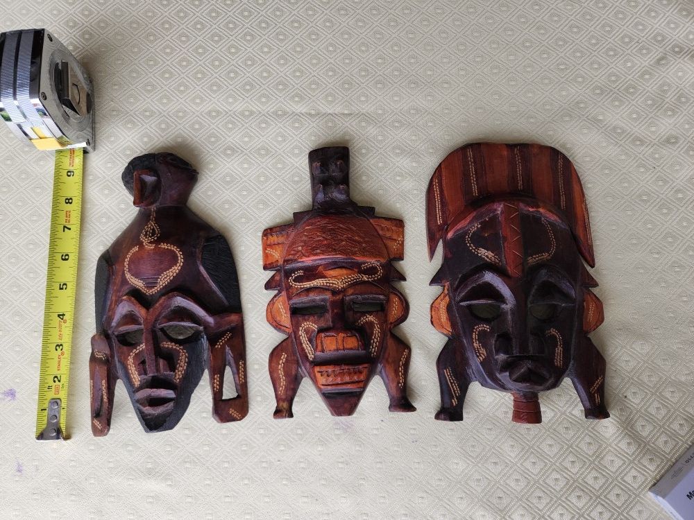 African made in Kenya Hand Carved Wooden Mask Set