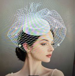 Iridescent Fascinator Hat with Birdcage Veil
