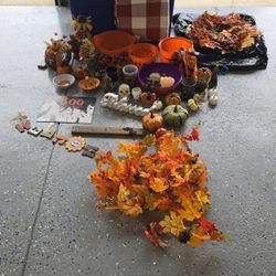 Box Of Fall And Halloween Decorations
