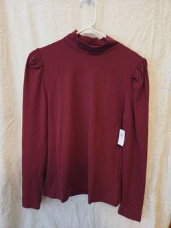 GAP Women's Red Delicious Mock Neck Puff Sleeve Top