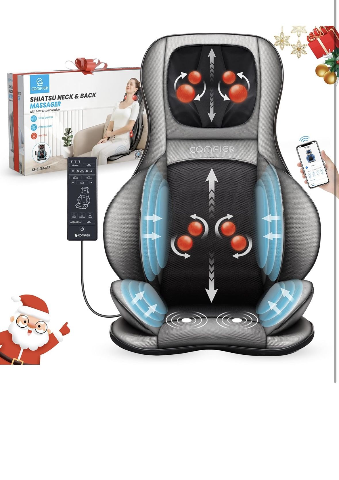 COMFIER Shiatsu Neck Back Massager with Heat, 2D ro 3D Kneading Massage Chair Pad