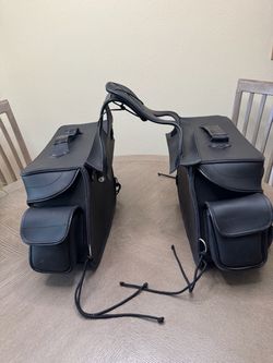 Shaf Black Leather Motorcycle Saddlebags heat resistant